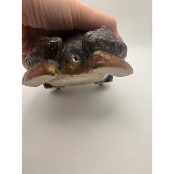 Vintage Ceramic Toad Figurine Realistic Glazed Brown Blue Garden Statue 6.5 Inch - Picture 5 of 11